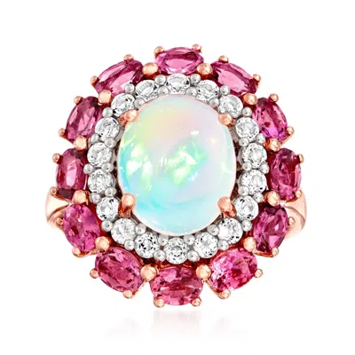 Ross-simons Opal, Pink Tourmaline And . White Topaz Ring In 18kt Rose Gold Over Sterling