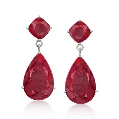 Ross-simons Opaque Ruby Drop Earrings In Sterling Silver In Red
