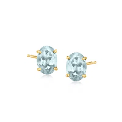 Ross-simons Oval Aquamarine Stud Earrings In 14kt Yellow Gold In Multi