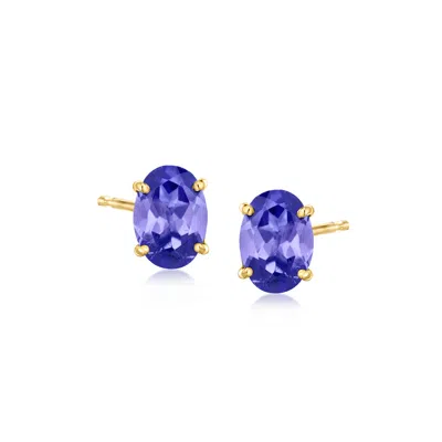 Ross-simons Oval Tanzanite Stud Earrings In 14kt Yellow Gold In Multi