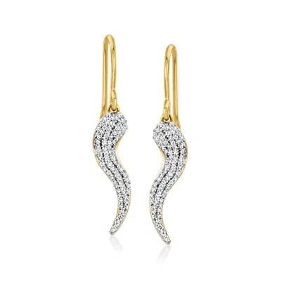 Ross-simons Pave Diamond Italian Horn Drop Earrings In 18kt Gold Over Sterling