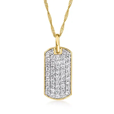 Ross-simons Pave Lab-grown Diamond Dog Tag Pendant Necklace In 18kt Gold Over Sterling In Silver