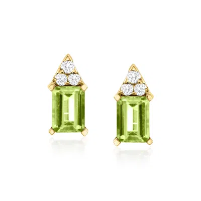 Ross-simons Peridot And . Diamond Earrings In 14kt Yellow Gold In Green
