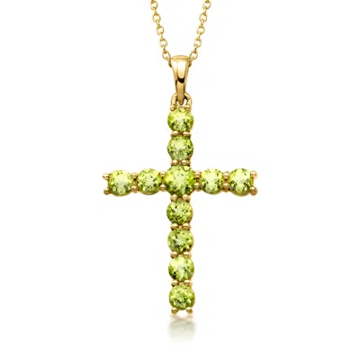 Ross-simons Peridot Cross Pendant Necklace In 18kt Gold Over Sterling In Green