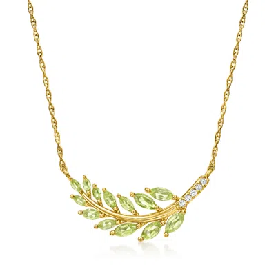 Ross-simons Peridot Leaf Necklace With Diamond Accents In 18kt Gold Over Sterling In Multi