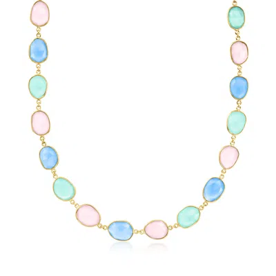 Ross-simons Pink And Tonal Blue Chalcedony Necklace In 18kt Gold Over Sterling In Multi