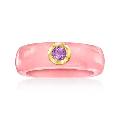 Ross-simons Pink Jade And .20 Carat Amethyst Ring With 14kt Yellow Gold