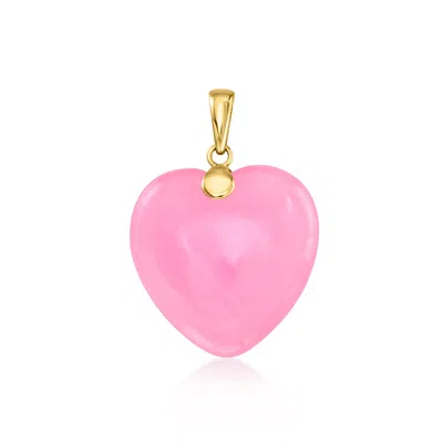 Ross-simons Pink Jade Heart Pendant In 10kt Yellow Gold