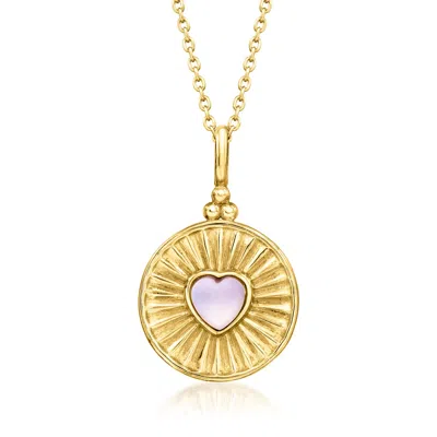 Ross-simons Pink Mother-of-pearl And Red Agate Reversible Heart Pendant Necklace In 18kt Gold Over Sterling