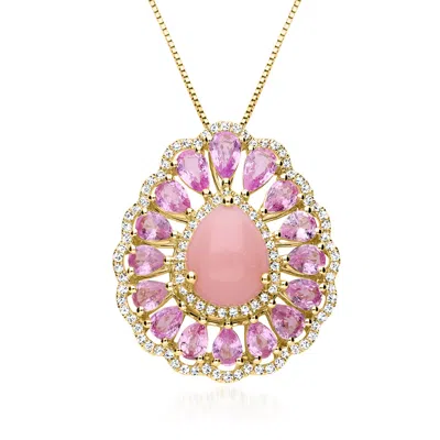 Ross-simons Pink Opal, 2.60 Ct. T.w. Pink Sapphire And .39 Ct. T.w. Diamond Pendant Necklace In 14kt Yellow Gold In Multi
