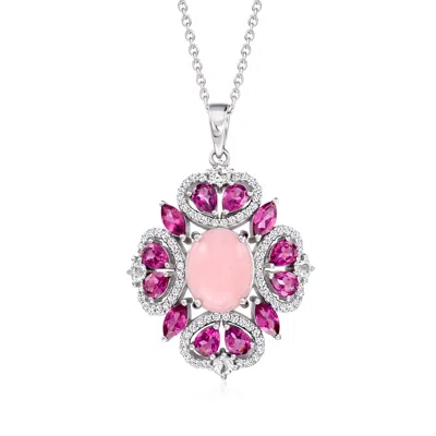 Ross-simons Pink Opal And Rhodolite Garnet Pendant Necklace With . White Topaz In Sterling Silver