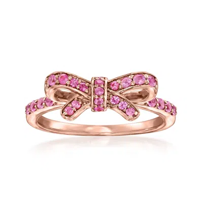 Ross-simons Pink Sapphire Bow Ring In 18kt Rose Gold Over Sterling