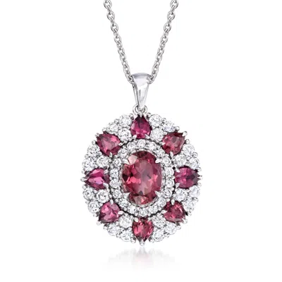 Ross-simons Pink Tourmaline And Diamond Pendant Necklace In 14kt White Gold In Multi