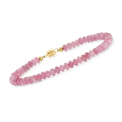 Ross-simons Pink Tourmaline Bead Bracelet With 14kt Yellow Gold Magnetic Clasp In Pattern