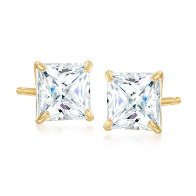 Ross-simons Princess-cut Cz Stud Earrings In 14kt Yellow Gold In Transparent