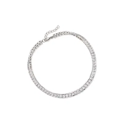 Ross-simons Princess-cut Cz Tennis Anklet In Sterling Silver In Transparent