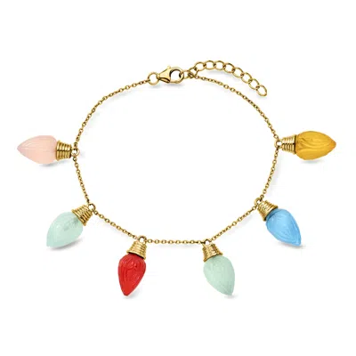 Ross-simons Red Agate And Multicolored Chalcedony Christmas Lights Bracelet In 18kt Gold Over Sterling