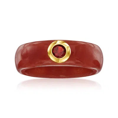 Ross-simons Red Jade And . Garnet Ring With 14kt Yellow Gold In Brown