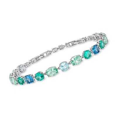 Ross-simons Rhodium-plated Bracelet With Simulated Tonal Blue Gemstones And . Czs In Metallic