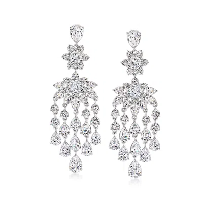 Ross-simons Rhodium-plated Chandelier Earrings With Czs In Silver