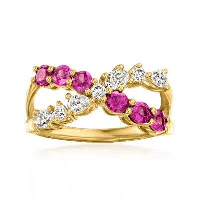 Ross-simons Rhodolite Garnet And . Lab-grown Diamond Crisscross Ring In 18kt Gold Over Sterling