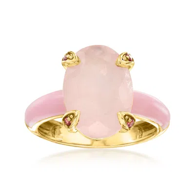 Ross-simons Rose Quartz Ring With Rhodolite Garnet And Pastel Pink Enamel In 18kt Gold Over Sterling