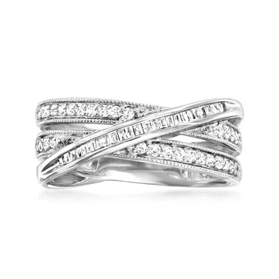 Ross-simons Round And Baguette Diamond Crisscross Highway Ring In Sterling Silver In Metallic