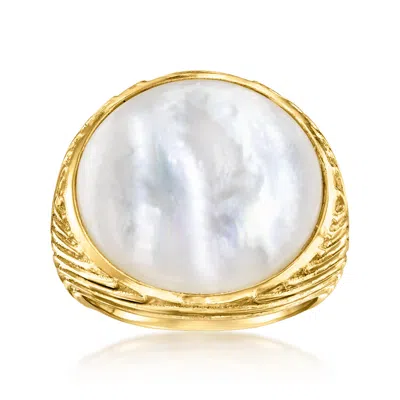 Ross-simons Round Mother-of-pearl Ring In 18kt Gold Over Sterling In Silver