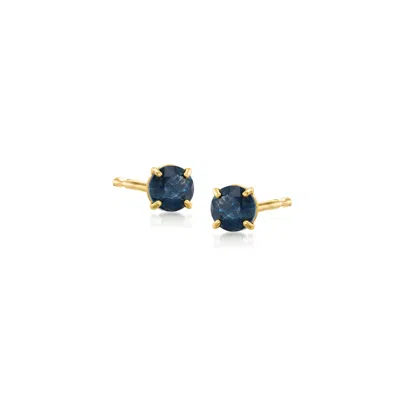 Ross-simons Round Sapphire Stud Earrings In 14kt Yellow Gold In Blue