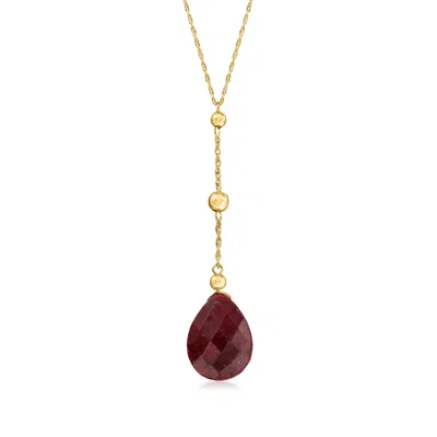 Ross-simons Ruby And Bead Drop Necklace In 14kt Yellow Gold