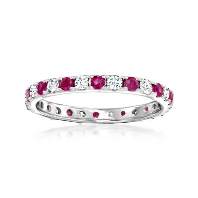 Ross-simons Ruby And . Diamond Eternity Ring In 14kt White Gold In Silver
