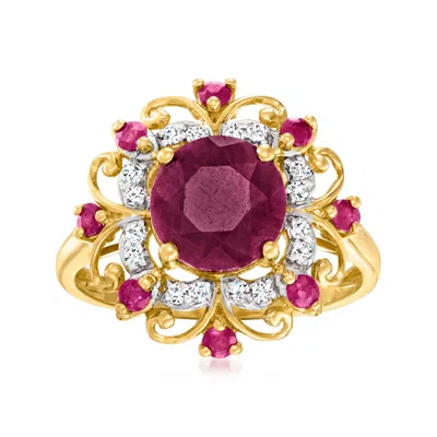 Ross-simons Ruby And . Diamond Frame Ring In 14kt Yellow Gold In Purple