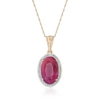 Ross-simons Ruby And . Diamond Pendant Necklace In 14kt Yellow Gold In Burgundy