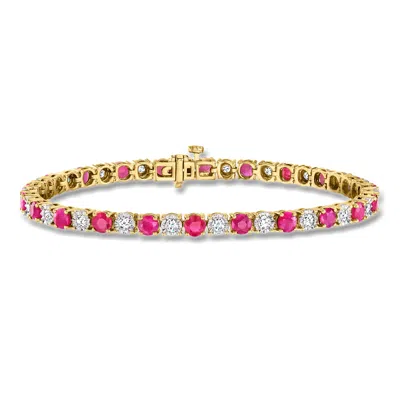 Ross-simons Ruby And Diamond Tennis Bracelet In 18kt Gold Over Sterling In Brown