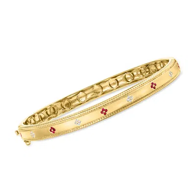 Ross-simons Ruby And Diamond-accented Flower Bangle Bracelet In 18kt Gold Over Sterling In Multi