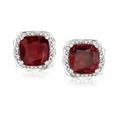 Ross-simons Ruby And . White Topaz Stud Earrings In Sterling Silver In Metallic