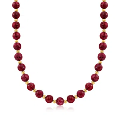 Ross-simons Ruby Bead Necklace With 14kt Yellow Gold In Multi