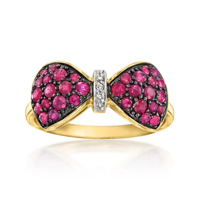 Ross-simons Ruby Bow Ring With Diamonds In 18kt Gold Over Sterling In Pink
