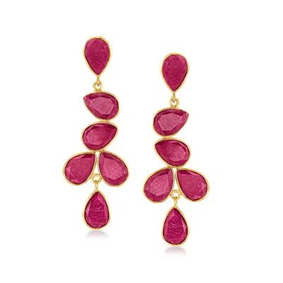 Ross-simons Ruby Drop Earrings In 18kt Gold Over Sterling In Pink