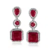Ross-simons Ruby Drop Earrings In Sterling Silver In Metallic
