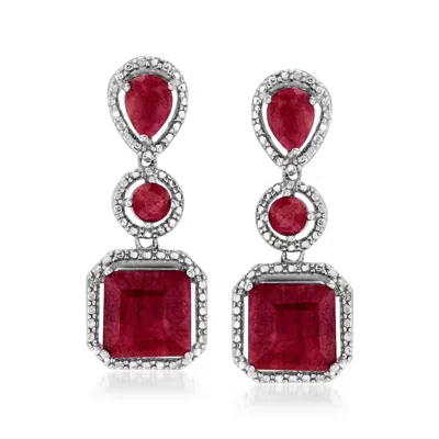Ross-simons Ruby Drop Earrings In Sterling Silver In Metallic