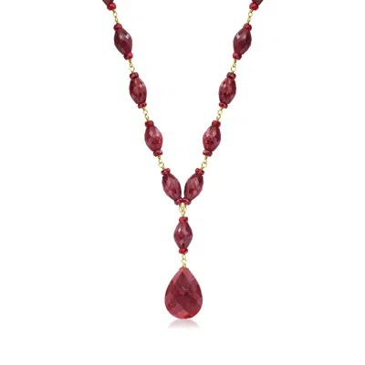 Ross-simons Ruby Drop Necklace In 18kt Yellow Gold Over Sterling Silver In Multi