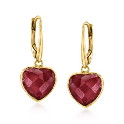 Ross-simons Ruby Heart Drop Earrings In 18kt Gold Over Sterling