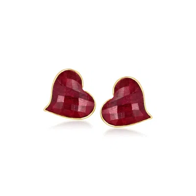 Ross-simons Ruby Heart Earrings In 18kt Gold Over Sterling In Red
