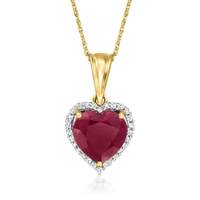 Ross-simons Ruby Heart Pendant Necklace With . Diamonds In 14kt Yellow Gold In Burgundy