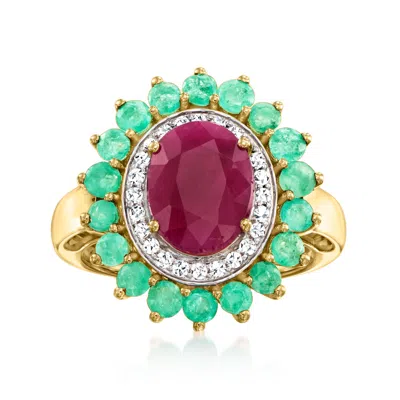Ross-simons Ruby Ring With Emeralds And . Diamonds In 14kt Yellow Gold In Multi