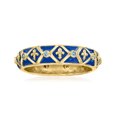 Ross-simons Sapphire And Blue Enamel Fleur-de-lis Eternity Band In 18kt Gold Over Sterling