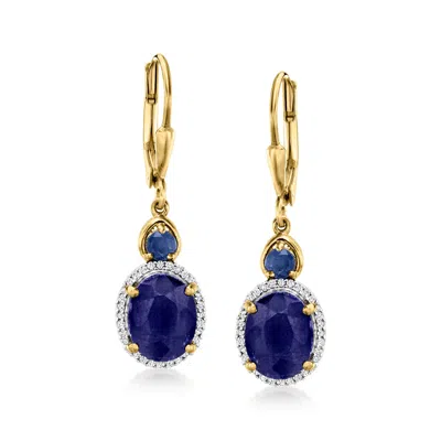Ross-simons Sapphire And . Diamond Drop Earrings In 18kt Gold Over Sterling
