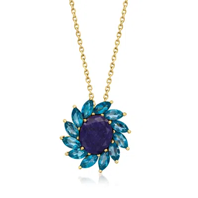 Ross-simons Sapphire And London Blue Topaz Flower Pendant Necklace In 18kt Gold Over Sterling