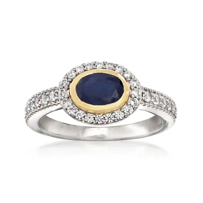 Ross-simons Sapphire And . White Zircon Ring In Sterling Silver With 14kt Yellow Gold In Metallic